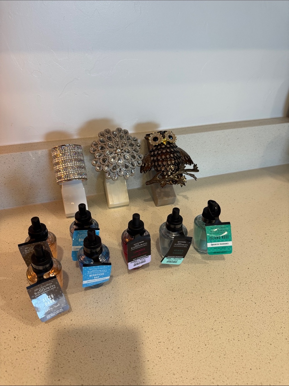 Bath & Body Works Assorted Wallflower Refill Bottles in Blue, Teal, Amber, Gray